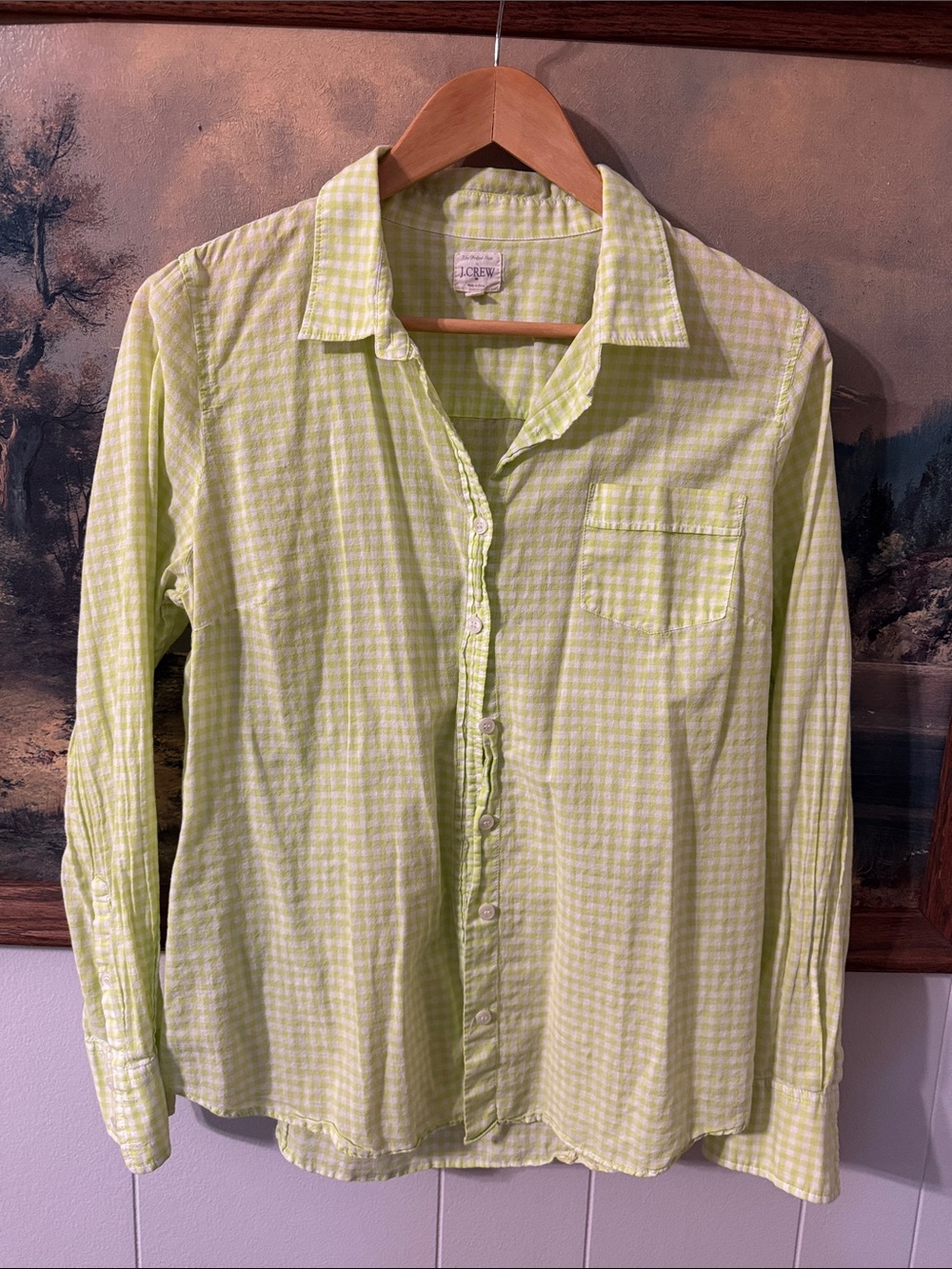 J. Crew Light Lime Gingham Button-Down Shirt
